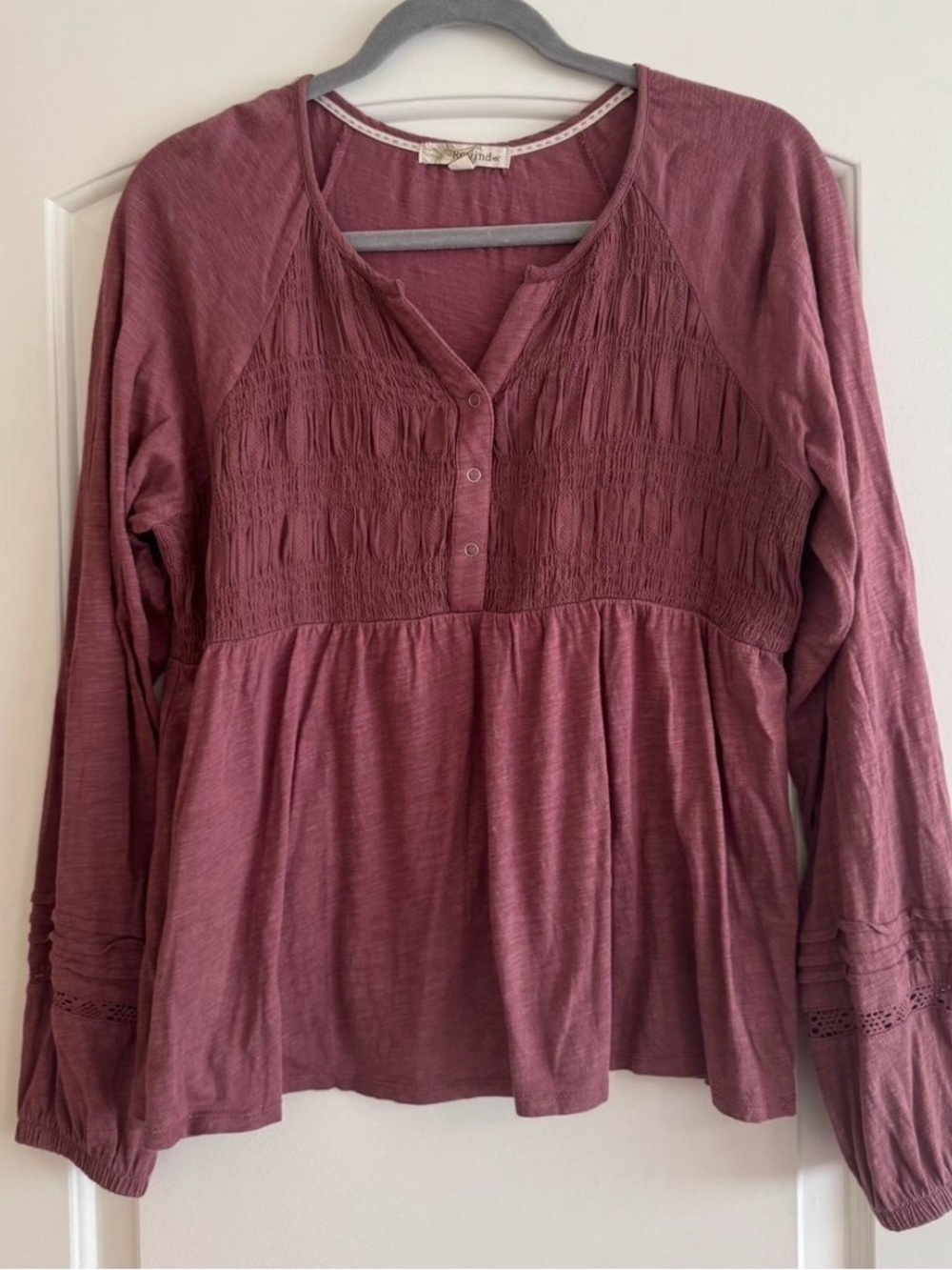 Rewind Mauve Smocked Peasant Blouse
